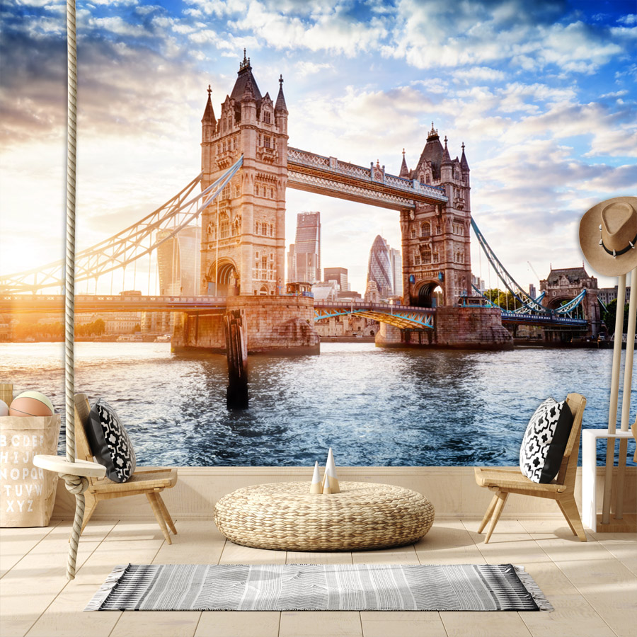 Home Textiles London - カスタム自己粘着壁紙リビングルームの装飾用タワーブリッジロンドンコンタクト壁紙家の装飾パネル都市壁画