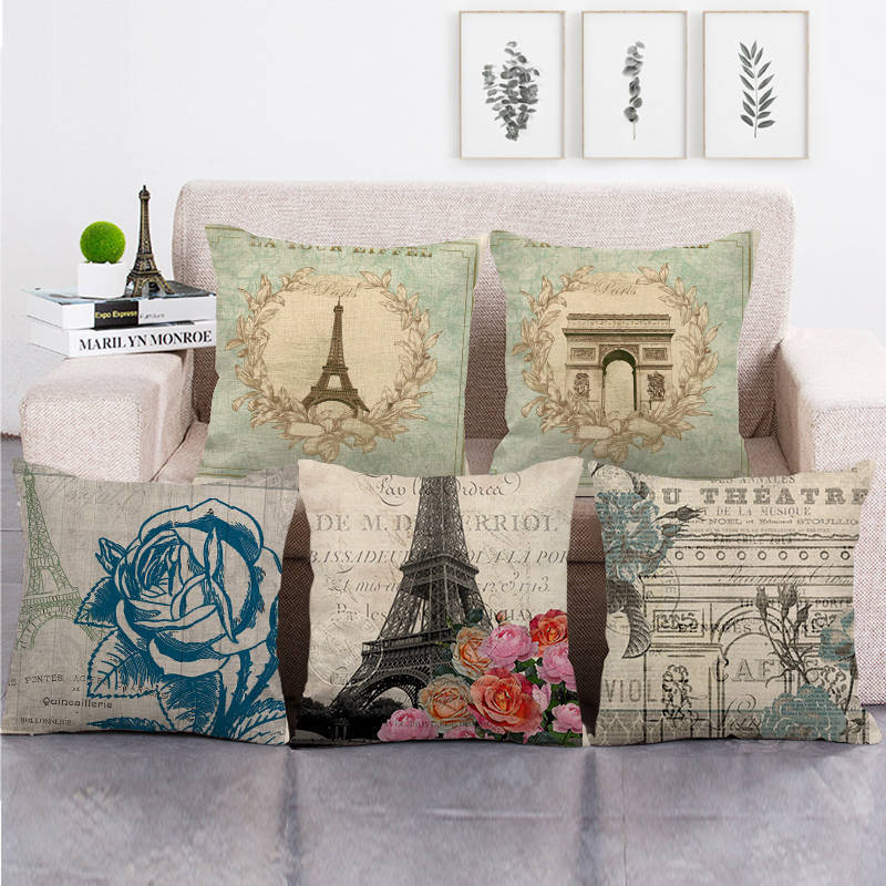 Home Textiles Uk - ロンドン、パリタワー、英国デジタル印刷ショートぬいぐるみ枕カバー装飾車のソファオフィスクッションカバーホームグッズ
