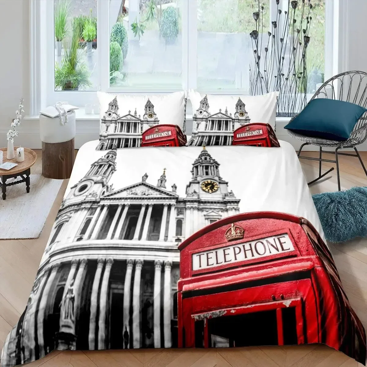 Home Textiles London - ロンドン電話ボックスビッグベン快適な布団キルトカバー枕カバー寝具セット子供の寝室の装飾ホームテキスタイル