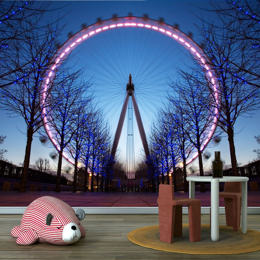 Home Textiles London - ヨーロッパ風ピールアンドスティック壁紙、リビングルーム用ウォールペーパー、家の装飾、夜景、ロンドンアイ、リフォーム、テレビ壁画