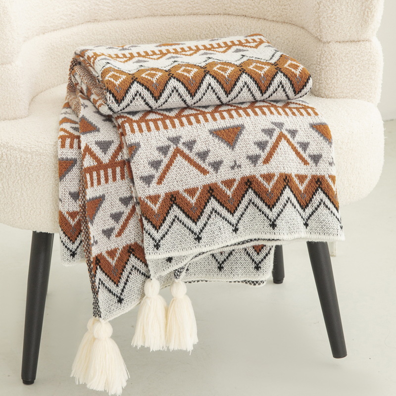 Luxury Home Textiles Usa - ボヘミアンスタイルプリントニットブランケット高級肌に優しいショールブランケットオフィス昼寝用ポータブル多目的シングルベッドスプレッド