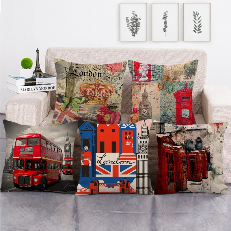 Home Textiles London - イギリスのロンドンの塗装都市景観デジタル印刷ショートぬいぐるみ枕カバー車のソファオフィスクッションカバーホームグッズ