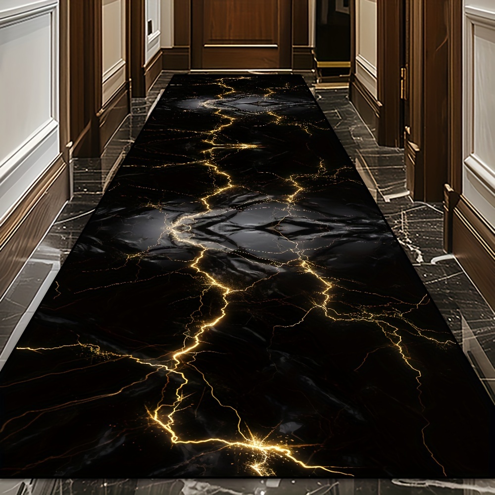Luxury Home Textiles Usa - VIKAMA ライトラグジュアリーブラックゴールドフローゴールド大理石ストリップカーペットモダンシンプルリビングルーム廊下フロアマット玄関足元マット