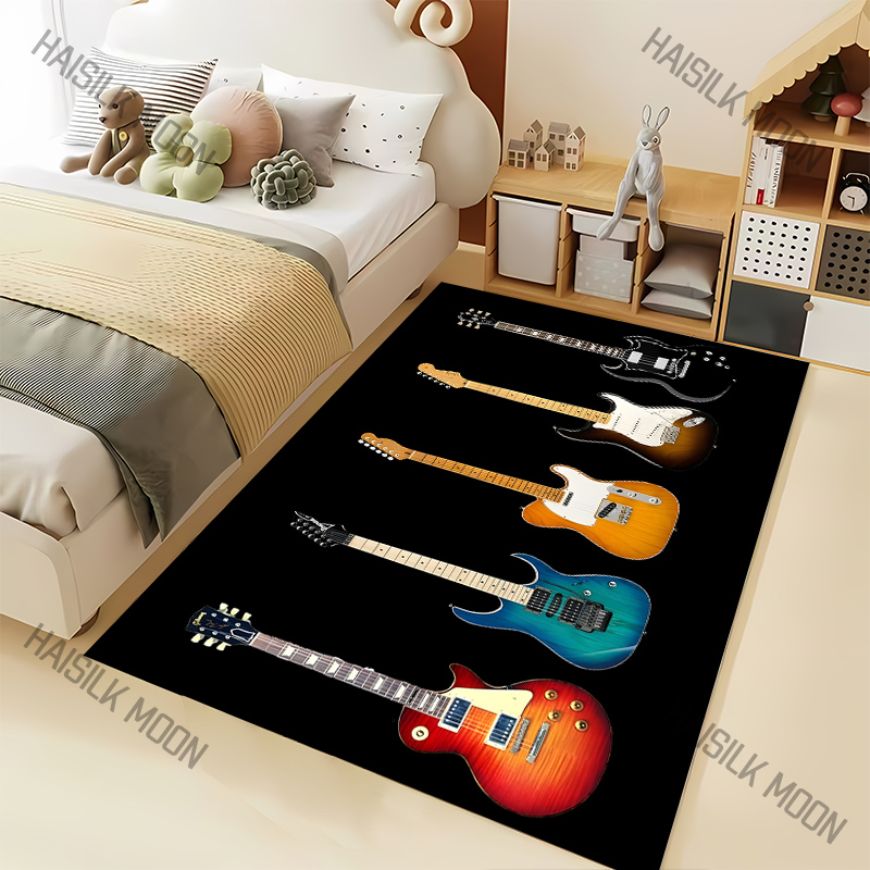Luxury Home Textiles Usa - 音楽愛好家ロックギターパターンカーペットリビングルームベッドルームソファ家の装飾ノンスリップフロアマット大型高級ギフト