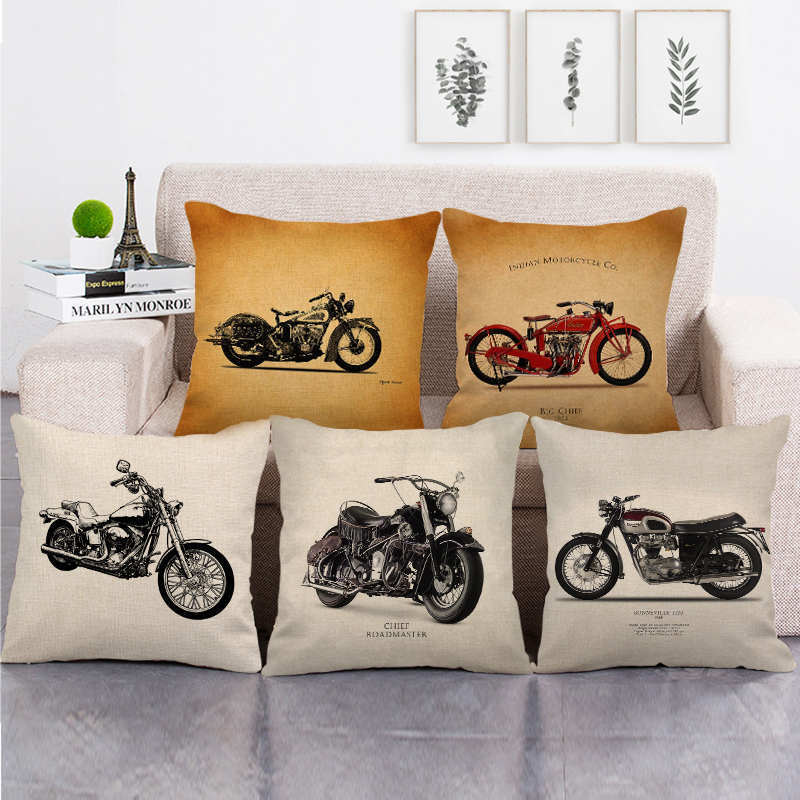 Home Textiles Industry - レトロなインダストリアルスタイルのバイク柄デジタルプリントショートプラッシュ枕カバー、ソファ、オフィス、クッションカバー、ホームグッズ