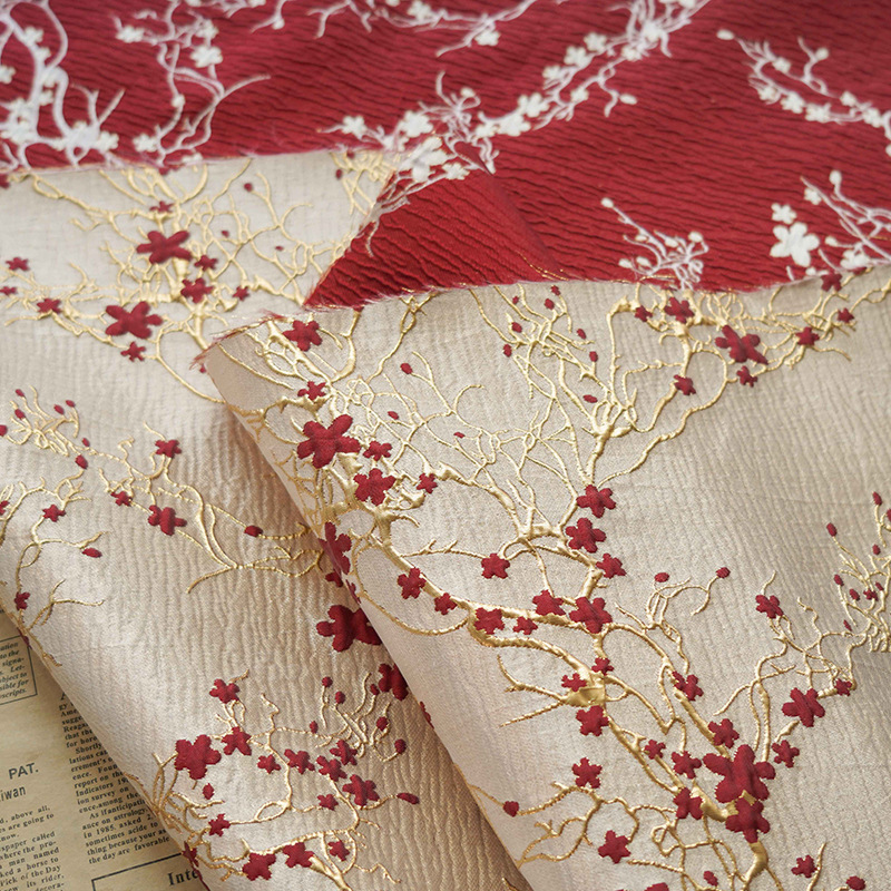 高級赤梅ジャカード生地ゴールデンフラワーエンボス加工の女性の - Luxury Home Textiles Usa のレビューと価格