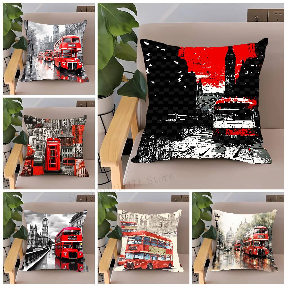 ロンドンレッドバスプリント枕カバーホームデコレーションソファ - Home Textiles London のレビューと価格