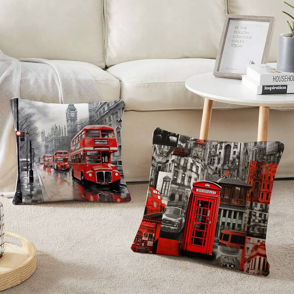 ロンドンレッドバスプリント枕カバーホームデコレーションソファ - Home Textiles London のレビューと価格