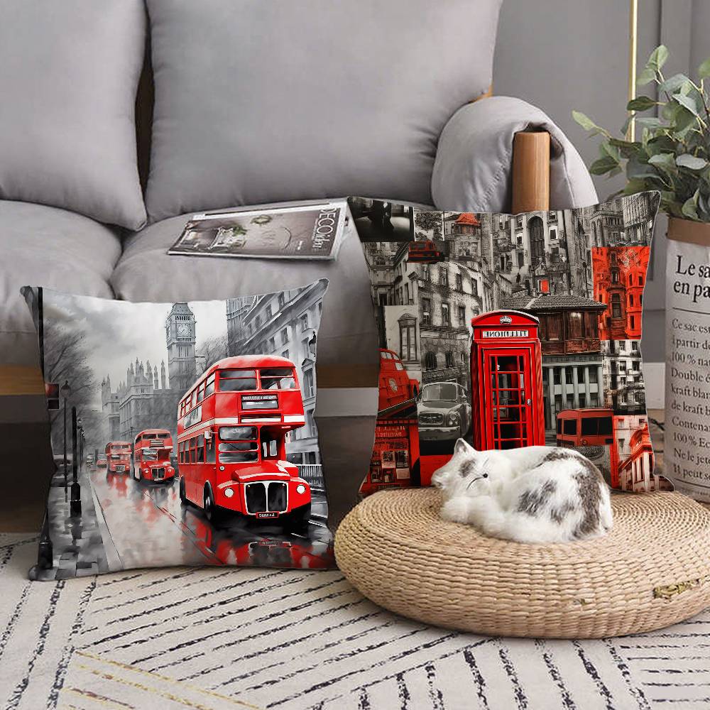 ロンドンレッドバスプリント枕カバーホームデコレーションソファ - Home Textiles London のレビューと価格