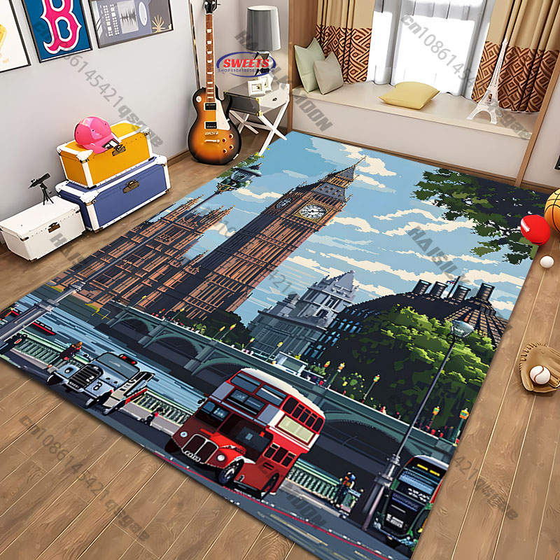 送料無料！ 「ビッグベン ロンドンシーン」柄プリントラグ リ - Home Textiles London のレビューと価格