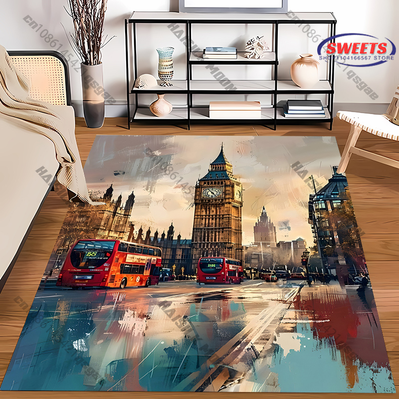 送料無料！ 「ビッグベン ロンドンシーン」柄プリントラグ リ - Home Textiles London のレビューと価格