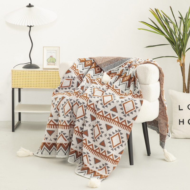 ボヘミアンスタイルプリントニットブランケット高級肌に優しいシ - Luxury Home Textiles Usa のレビューと価格