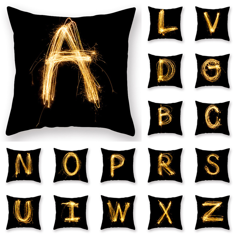 熱い販売枕カバー花火ブラックゴールドアルファベット高級印刷正 - Luxury Home Textiles Usa のレビューと価格