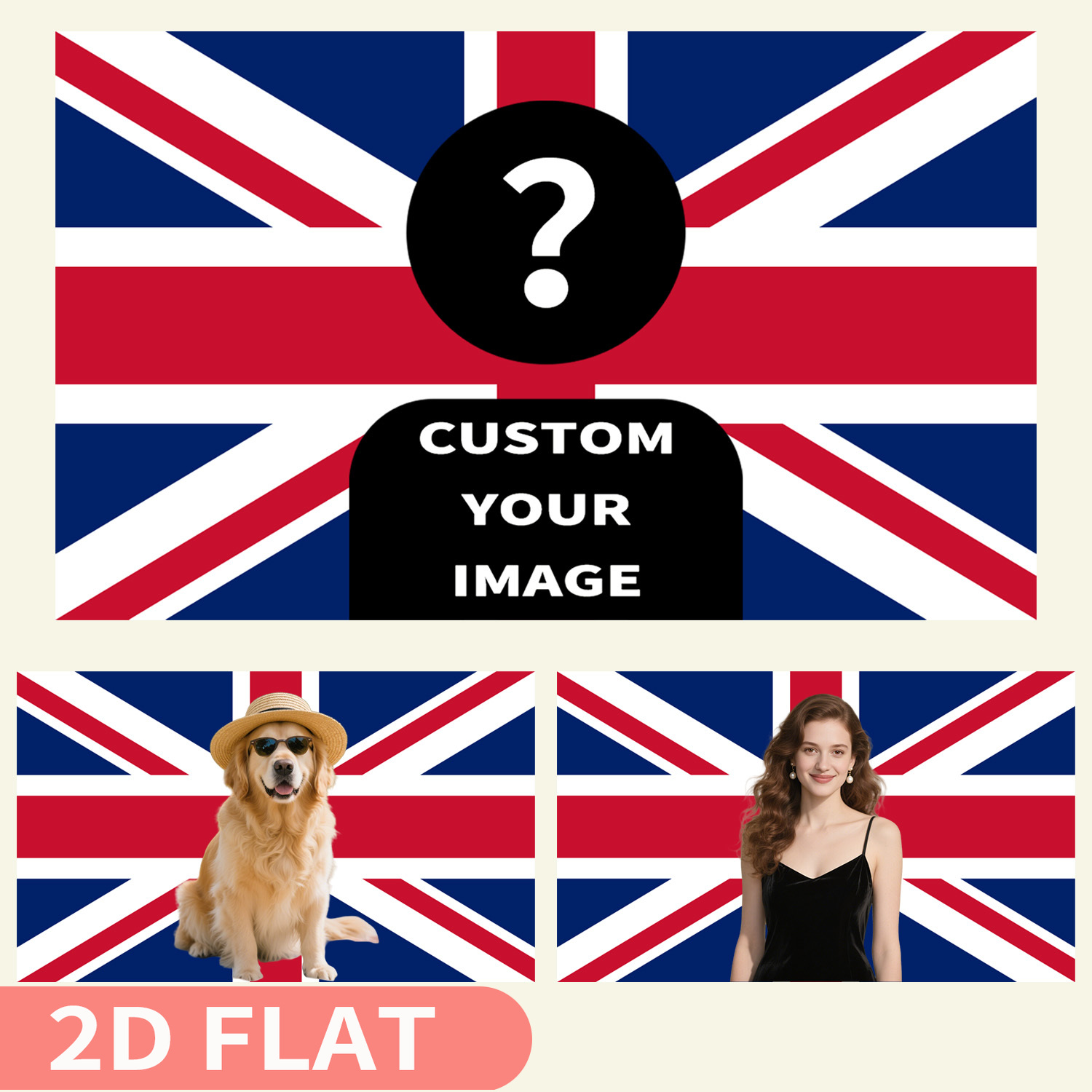 1pc 2D FLAT パーソナライズされた英国旗 - カス - Home Textiles Uk のレビューと価格